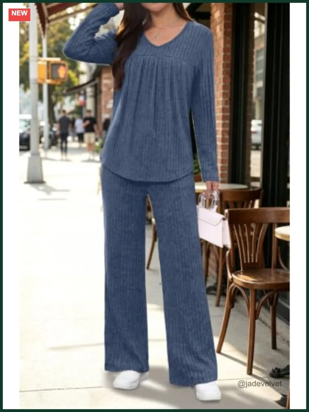 Women's 2 Piece Sweater Lounge Set V-Neck Wide Leg Pants